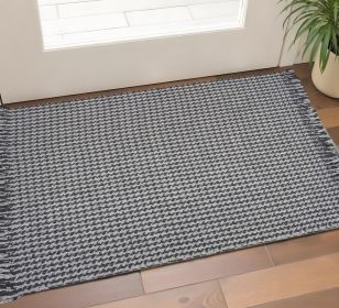 3' X 5' Gray Wool Houndstooth Hand Woven Area Rug