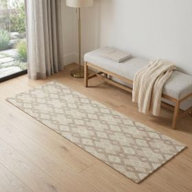 2' X 7' Ivory Diamond Tiles Wool Runner Rug