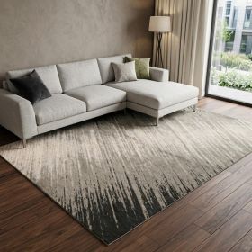 7' X 10' Silver Grey Machine Woven Abstract Brushstroke Indoor Area Rug