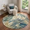 5' Ivory And Teal Wool Handmade Area Rug