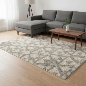 8' X 10' Ivory Grey Machine Woven Geometric Indoor Area Rug