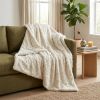 Off White Woven Acrylic Patchwork Plush Throw