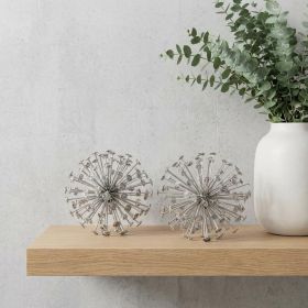 6.5" X 6.5" X 6.5" Silver Starburst Spheres Set Of 2