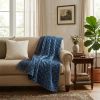 50" X 70" Blue Kantha Cotton Floral Throw Blanket with Embroidery