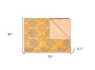 70" X 50" Yellow and Peach Kantha Cotton Patchwork Throw Blanket with Embroidery