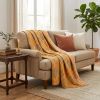70" X 50" Yellow and Peach Kantha Cotton Patchwork Throw Blanket with Embroidery