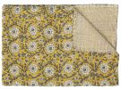 50" X 70" Yellow and Gray Kantha Cotton Floral Throw Blanket