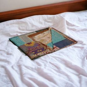 50" X 70" Green and Brown Quilted Cotton Patchwork Throw Blanket with Embroidery