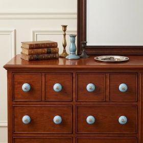 1.5" X 1.5" X 1.5" Ceramic Metal Aqua And White 8 Pack Knob