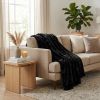 Black Knitted Rabbit Solid Color Plush Reversable Throw