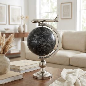 10" X 8.5" X 18" Airplane On Globe With Brass Stand