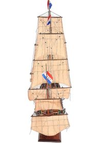 35" Wood Brown Solid Wood Hand Painted Model Boat Tabletop Sculpture