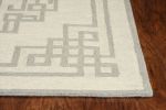 5' X 7' Ivory Grey Hand Tufted Bordered Greek Key Indoor Area Rug