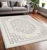 5' X 7' Ivory Grey Hand Tufted Bordered Greek Key Indoor Area Rug