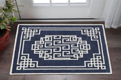 2' X 4' Ivory Wool Medallion Hand Tufted Area Rug
