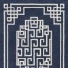 5' X 7' Navy Blue Ivory Hand Tufted Bordered Greek Key Indoor Area Rug