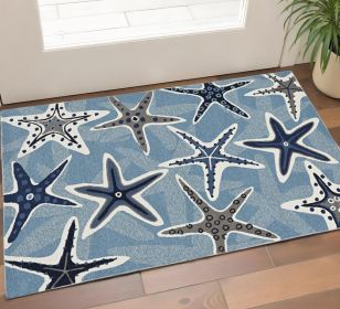 2' X 3' Blue Starfish Hand Tufted Area Rug