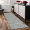 2' X 8' Denim Geometric Tiles Wool Runner Rug