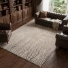10' X 13' Ivory Grey Machine Woven Geometric Lines Indoor Area Rug