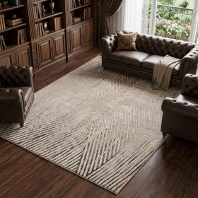 10' X 13' Ivory Grey Machine Woven Geometric Lines Indoor Area Rug