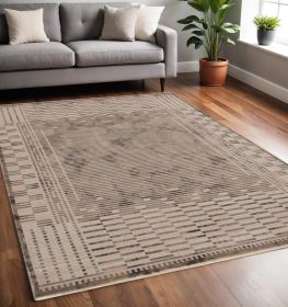 5' X 8' Natural Brown Machine Woven Abstract Lines Indoor Area Rug