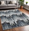 5' X 8' Blue Ivory Machine Woven Geometric Waves Indoor Area Rug