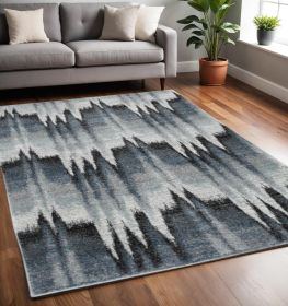 5' X 8' Blue Ivory Machine Woven Geometric Waves Indoor Area Rug