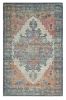 2' X 4' Blue and Ivory Medallion Hand Woven Distressed Area Rug