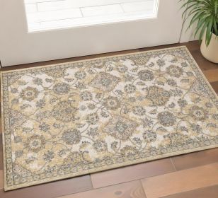 2' X 3' Ivory Wool Floral Vines Area Rug