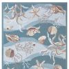 5' X 8' Seafoam Green Hand Hooked Sea Shells Indoor Area Rug