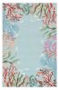 2' X 4' Blue Hand Hooked Bordered Coral Reef Indoor Accent Rug