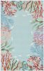 2' X 4' Blue Hand Hooked Bordered Coral Reef Indoor Accent Rug