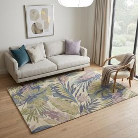 5' X 8' Pastel Ivory Hand Tufted Tropical Plants Indoor Area Rug