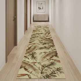 10' Ivory Hand Tufted Tropical Leaves Indoor Runner Rug