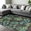 10' X 13' Grey Machine Woven Tropical Leaves Indoor Area Rug