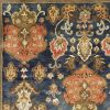 2' X 7' Navy Floral Tapestry Wool Runner Rug