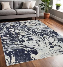 5' X 7' Blue Paint Splash Indoor Area Rug