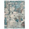 5' X 8' Ivory Teal Machine Woven Abstract Indoor Area Rug