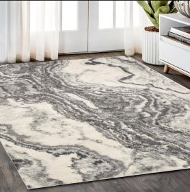 5' X 8' Ivory Grey Machine Woven Marble Indoor Area Rug