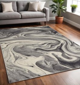 5' X 8' Grey Black Machine Woven Marble Indoor Area Rug