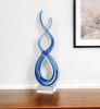 14" Clear and Blue Murano Glass Modern Abstract Tabletop Sculpture