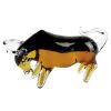 5" Clear Brown and Black Murano Glass Bull Figurine Tabletop Sculpture
