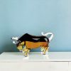 5" Clear Brown and Black Murano Glass Bull Figurine Tabletop Sculpture