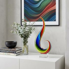 12" Clear Red Blue Yellow Murano Glass Modern Abstract Tabletop Sculpture
