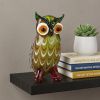 9" Green and White Murano Glass Owl Figurine Tabletop Sculpture