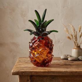 9" Orange Murano Glass Pineapple Statue Tabletop Sculpture