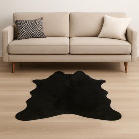 4' X 5' Black Faux Cowhide Washable Area Rug