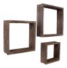 Set Of 3 Square Espresso Reclaimed Wood Open Box Shelve