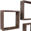 Set Of 3 Square Espresso Reclaimed Wood Open Box Shelve
