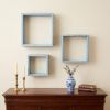 Set Of 3 Square Robins Egg Blue Reclaimed Wood Open Box Shelve